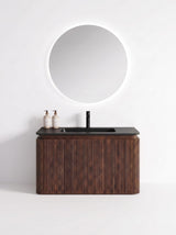 MUEBLE DE BAÑO MODERNO CON ESPEJO Y LAVAMANOS – 790×455×450 MM - ACABADO MADERA · LAVAMANOS NEGRO