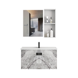 MUEBLE DE BAÑO + ESPEJO - ALUMINIO - BLANCO MARMOLEADO GRIS - 80X47X45CM