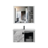 MUEBLE DE BAÑO + ESPEJO - ALUMINIO - BLANCO MARMOLEADO GRIS - ACRÍLICO - 80X47X45CM