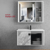 MUEBLE DE BAÑO + ESPEJO - ALUMINIO - BLANCO MARMOLEADO GRIS - ACRÍLICO - 80X47X45CM