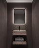 Conjunto De Lavabo + Espejo Led - Piedra Sinterizada - Piedra Marrón Veteada - 50 Cm - 92-Rock-1002 instalado en un baño