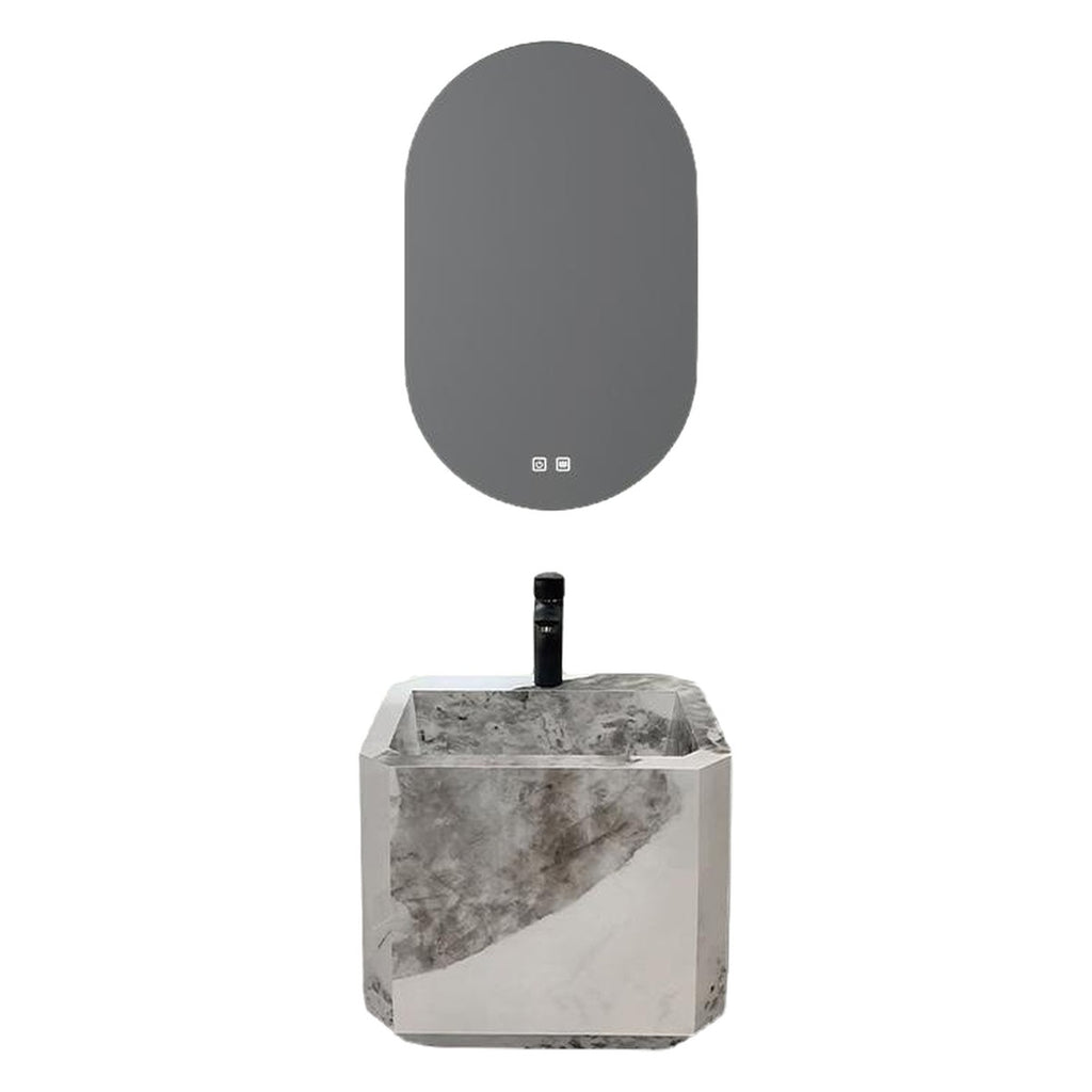 Conjunto De Lavabo + Espejo Led - Piedra Sinterizada - Mármol Gris Veteado - 50 Cm - 92-Rock-1005