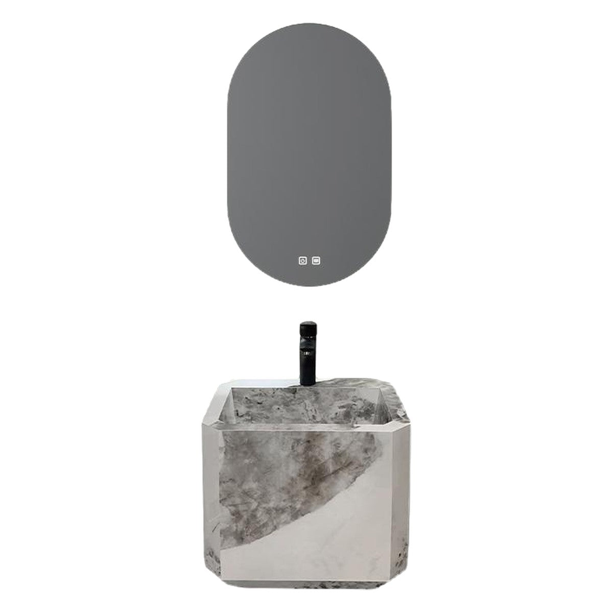 Conjunto De Lavabo + Espejo Led - Piedra Sinterizada - Mármol Gris Veteado - 50 Cm - 92-Rock-1005