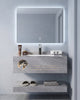 Conjunto De Lavabo + Espejo Led - Piedra Sinterizada - Mármol Gris Claro Con Vetas Doradas - 80 Cm - 92-Rock-2002 instalado en un baño