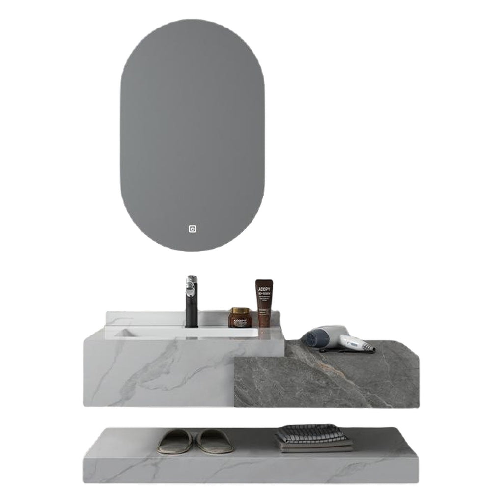 Conjunto De Lavabo + Espejo Led - Piedra Sinterizada - Mármol Gris Veteado - 100 Cm - 92-Rock-2005