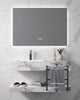 Conjunto De Lavabo + Espejo Led - Piedra Sinterizada - Mármol Blanco Veteado - 100 Cm - 92-Rock-2007 instalado en un baño