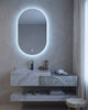Conjunto De Lavabo + Espejo Led - Piedra Sinterizada - Mármol Gris Veteado - 100 Cm - 92-Rock-2010 instalado en un baño