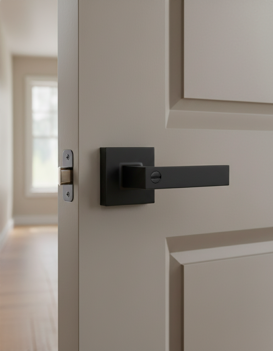 CERRADURA DE MANIJA NEGRO MATE CON NÚCLEO DE COBRE - SIN LLAVE
