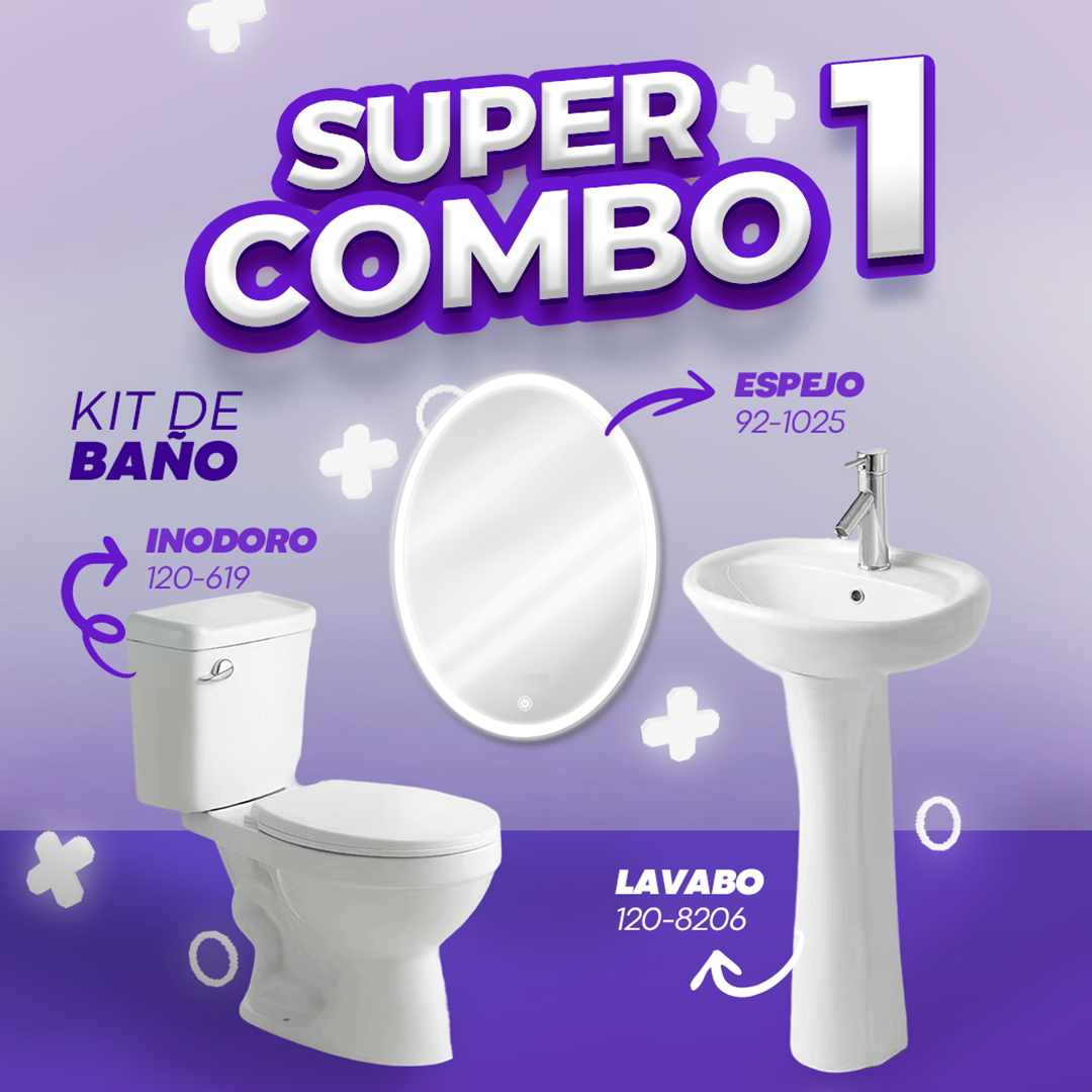 Super Combo #1 Baño – Inodoro + Espejos LED + Lavamanos