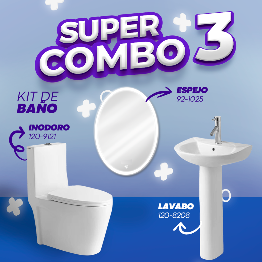 Super Combo #3 Baño – Inodoro + Espejos LED + Lavamanos.