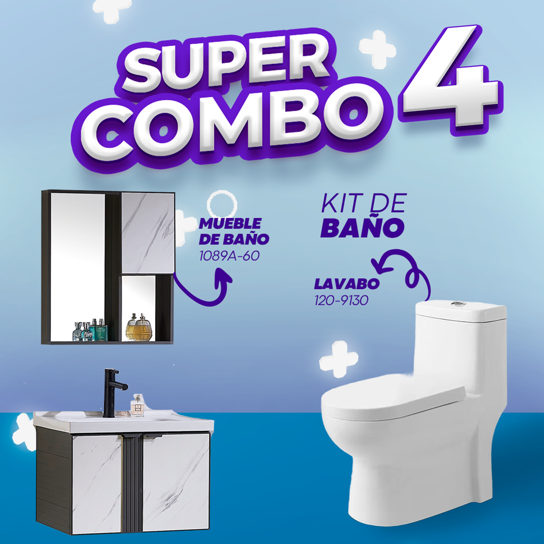Super Combo #4 Baño – Inodoro + Mueble de Baño de Aluminio con Espejo
