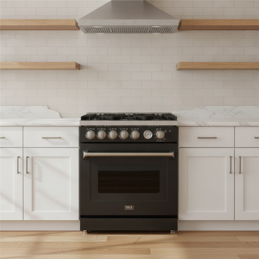 ESTUFA DE PISO A GAS CON HORNO 76 CM | DRIJA VENECIA 76-B | ACERO INOXIDABLE NEGRO