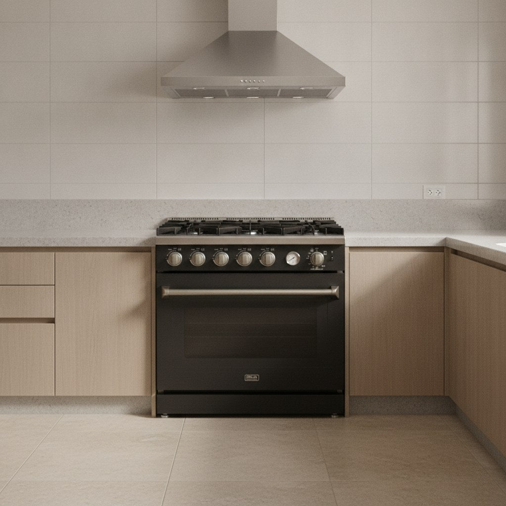 ESTUFA DE PISO A GAS CON HORNO 90 CM | DRIJA VENECIA 90-B | ACERO INOXIDABLE NEGRO