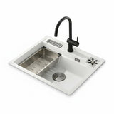 FREGADERO DE GRANITO 62CM CON ENJUAGADOR DE VASOS Y PORTACUCHILLOS - GRIFO INCLUIDO - BLANCO
