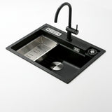 FREGADERO DE GRANITO 62CM CON ENJUAGADOR DE VASOS Y PORTACUCHILLOS - GRIFO INCLUIDO - NEGRO