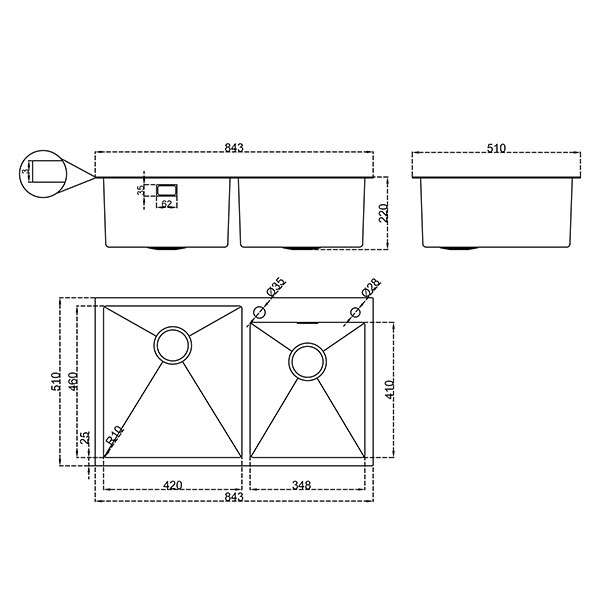 LUCCA 84 - FREGADOR MODERNO - 843*510*220MM