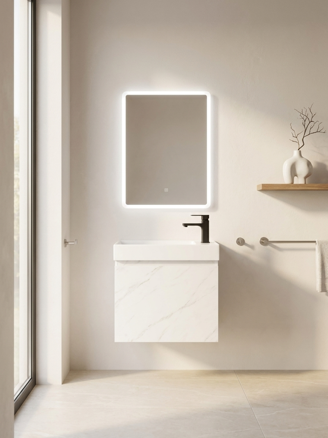 Mueble de Baño Espejo LED Mármol Blanco - vista 2