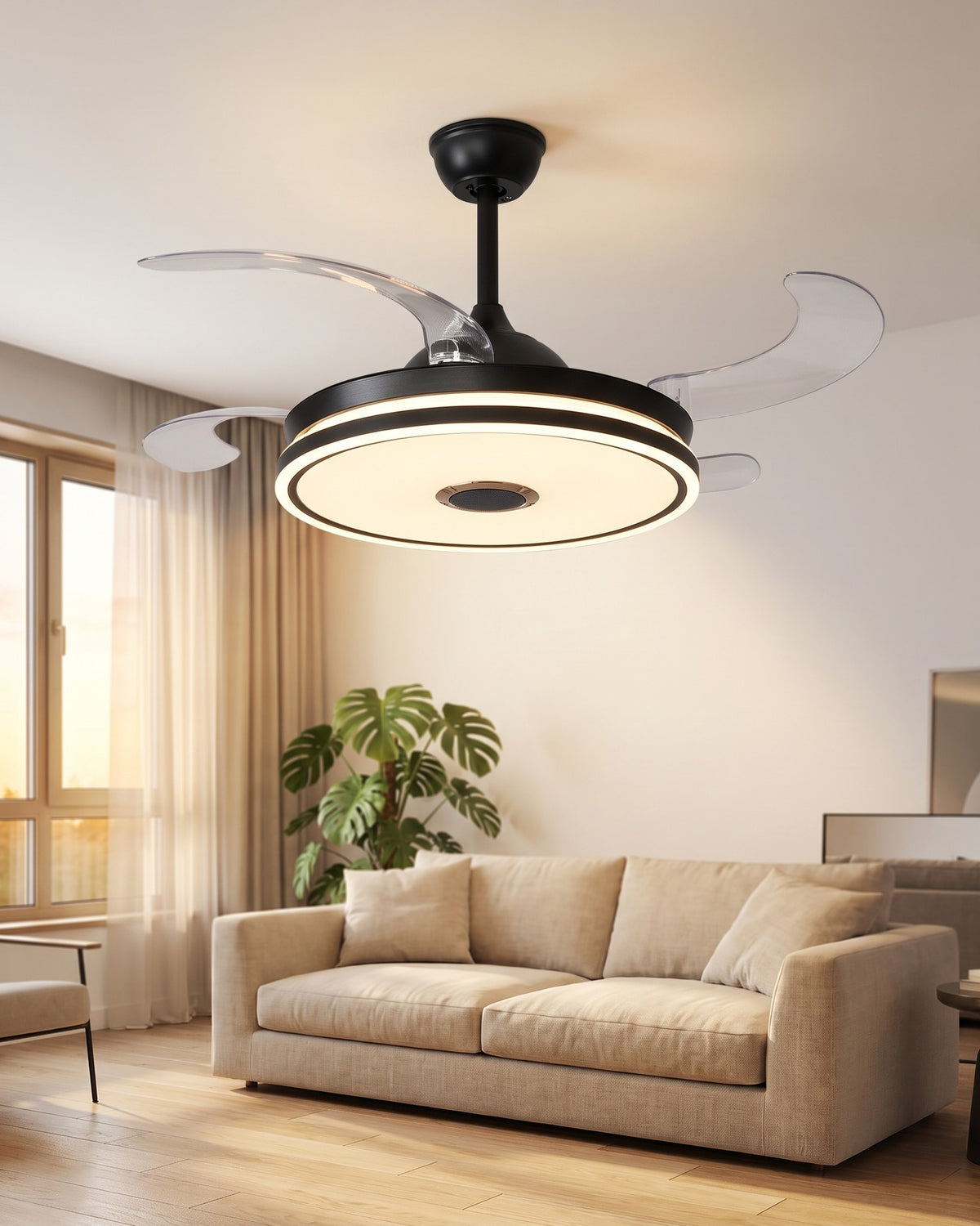 Abanico de techo retráctil aro LED slim negro 69-1001