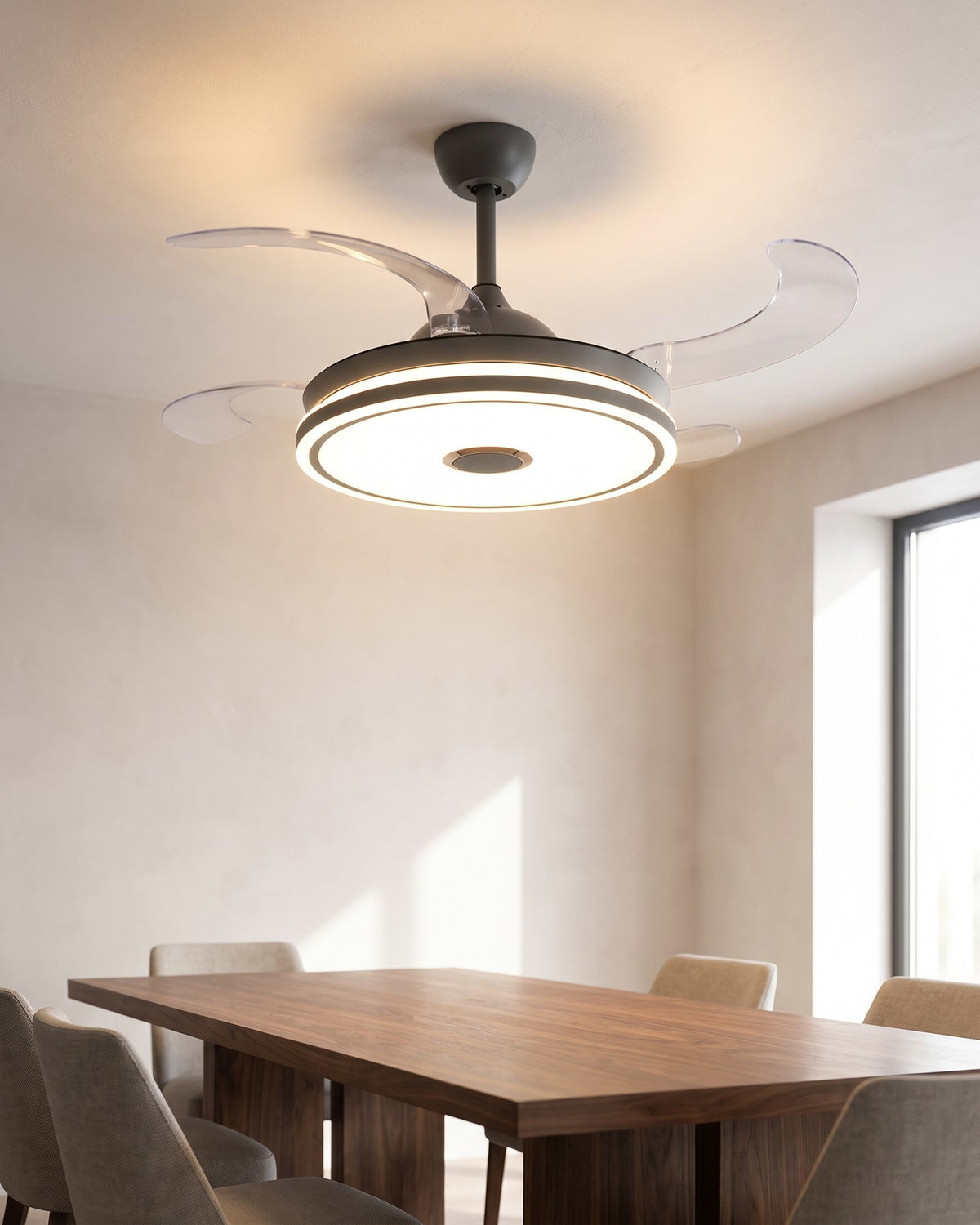 Abanico de techo retráctil aro LED slim gris 69-1002