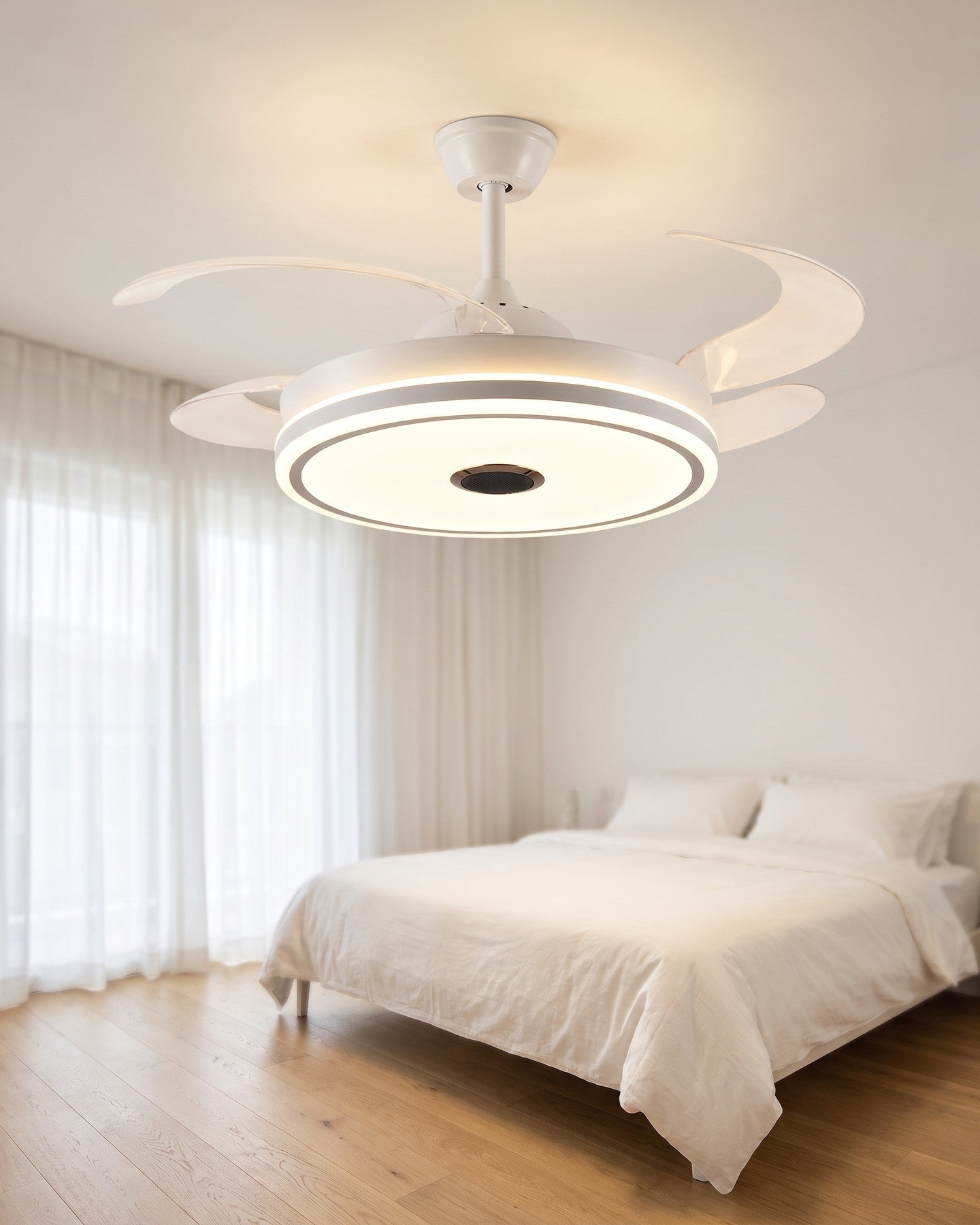 Abanico de techo retráctil aro LED slim blanco 69-1003