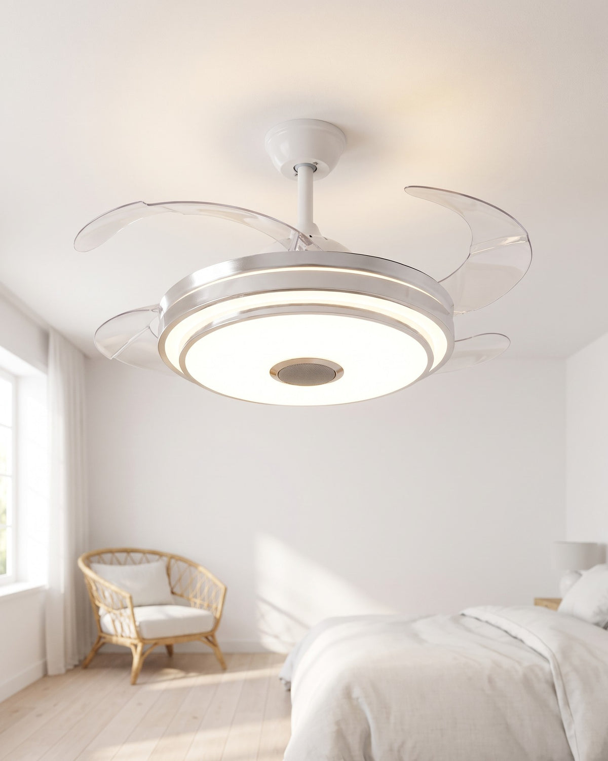 Abanico de techo retráctil aro LED escalonado blanco 69-2002