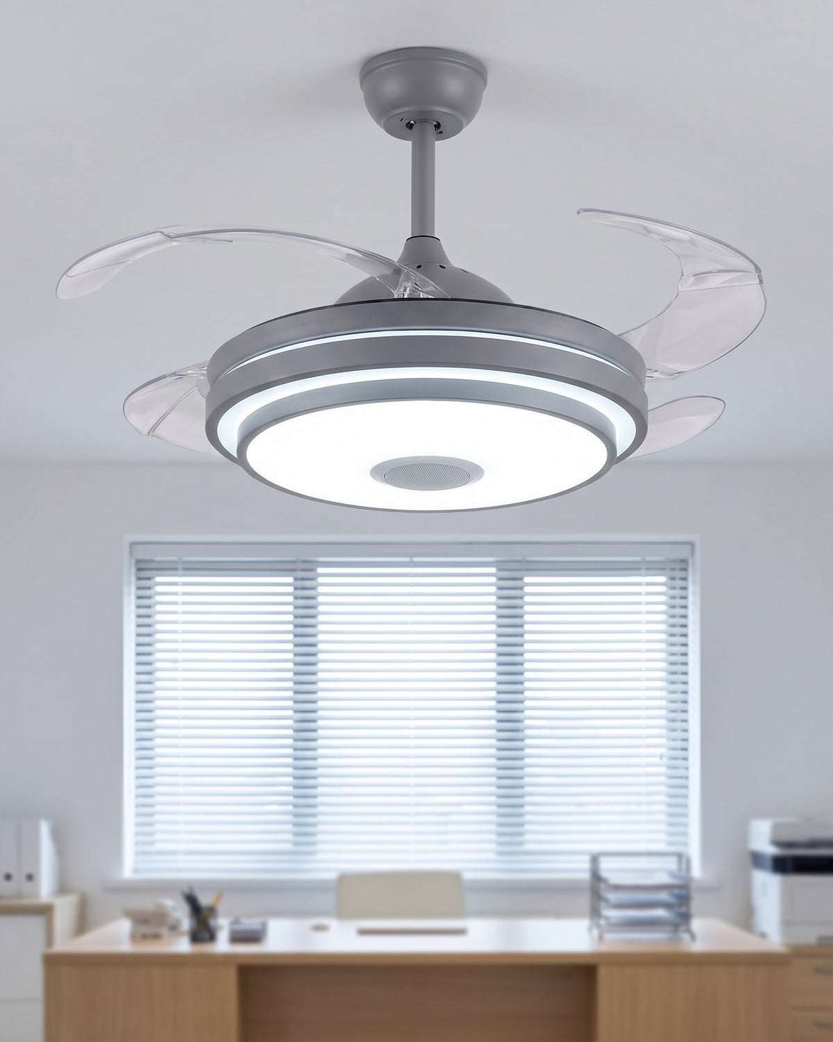 Abanico de techo retráctil aro LED escalonado gris 69-2003
