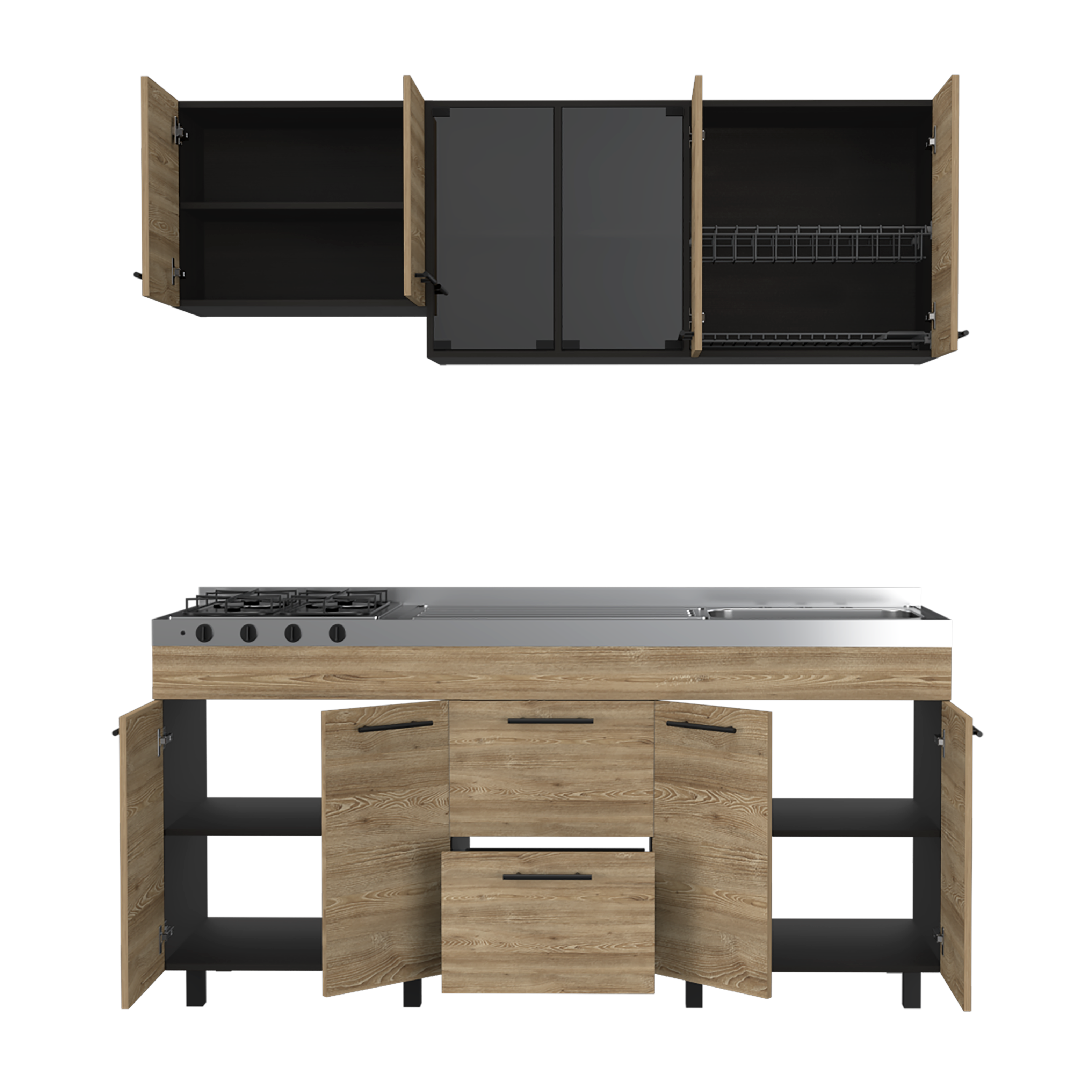 Luna Integral Kitchen, Includes Right Stainless Steel Countertop